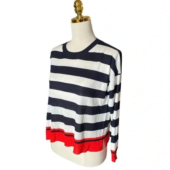ZARA | Oversized Navy/White Striped Long Sleeve Sweater with Red Trim Size S - Picture 7 of 13